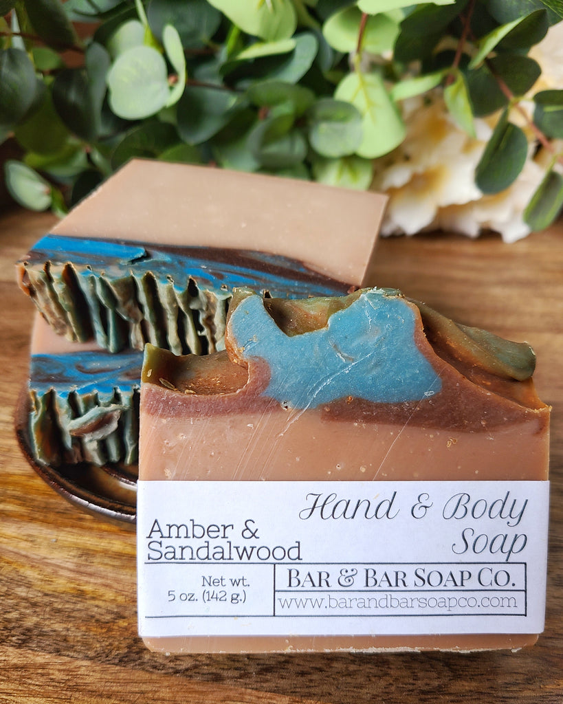 bar and bar soap co amber and sandalwood handmade soap with label